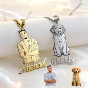 Personalized Human & Pet Portrait Necklace - Custom Owner & Dog Memorial Gift, Engrave Names, Hypoallergenic & Tarnish Resistant& Gifts, For oneself, For friends, For lovers, For family members ,Elegant, Distinctive, Beautiful
