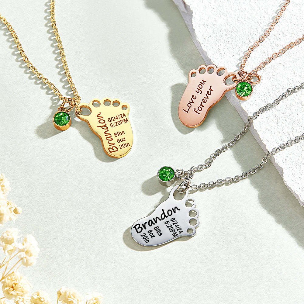 Personalized Baby Footprint Necklace - Custom Newborn Memorial Gift with Birth Date, Weight, Length, Includes Birthstone Charm, Hypoallergenic & Tarnish Resistant&Custom Necklace, Baby Footprint, Newborn Gift, Gift for Mom, Baptism Gift, Baby Shower Gift, Personalized Jewelry, Birthstone Necklace, Hypoallergenic, Tarnish Resistant - 图片 2