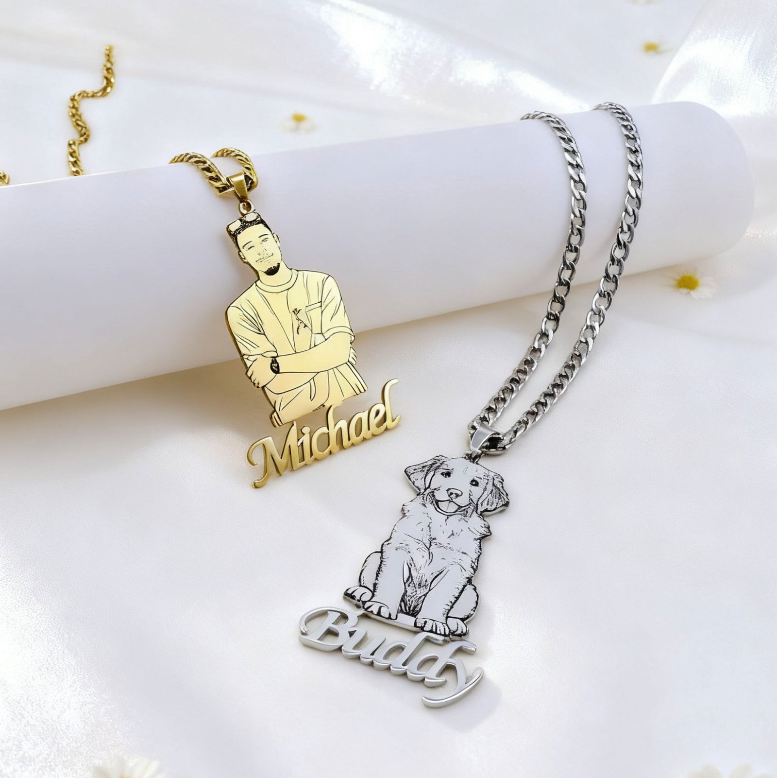 Personalized Human & Pet Portrait Necklace - Custom Owner & Dog Memorial Gift, Engrave Names, Hypoallergenic & Tarnish Resistant& Gifts, For oneself, For friends, For lovers, For family members ,Elegant, Distinctive, Beautiful - 图片 5