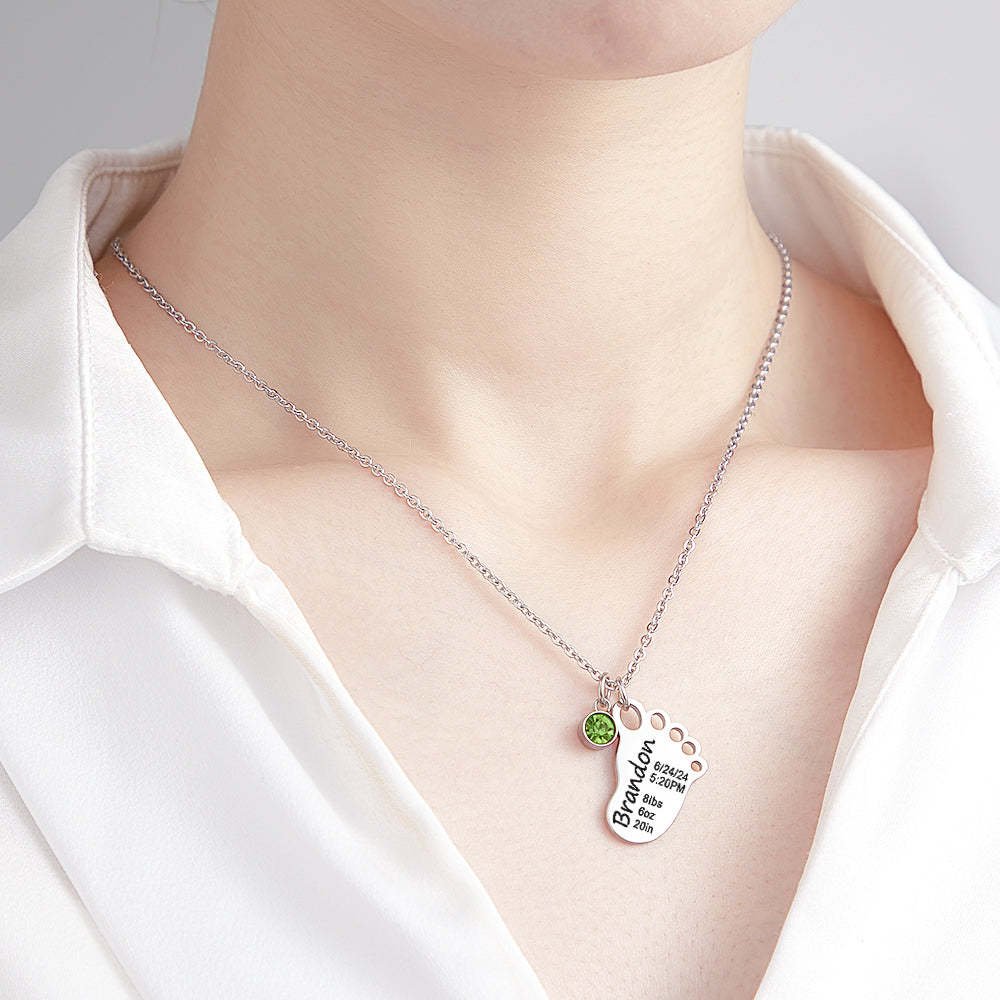 Personalized Baby Footprint Necklace - Custom Newborn Memorial Gift with Birth Date, Weight, Length, Includes Birthstone Charm, Hypoallergenic & Tarnish Resistant&Custom Necklace, Baby Footprint, Newborn Gift, Gift for Mom, Baptism Gift, Baby Shower Gift, Personalized Jewelry, Birthstone Necklace, Hypoallergenic, Tarnish Resistant - 图片 4