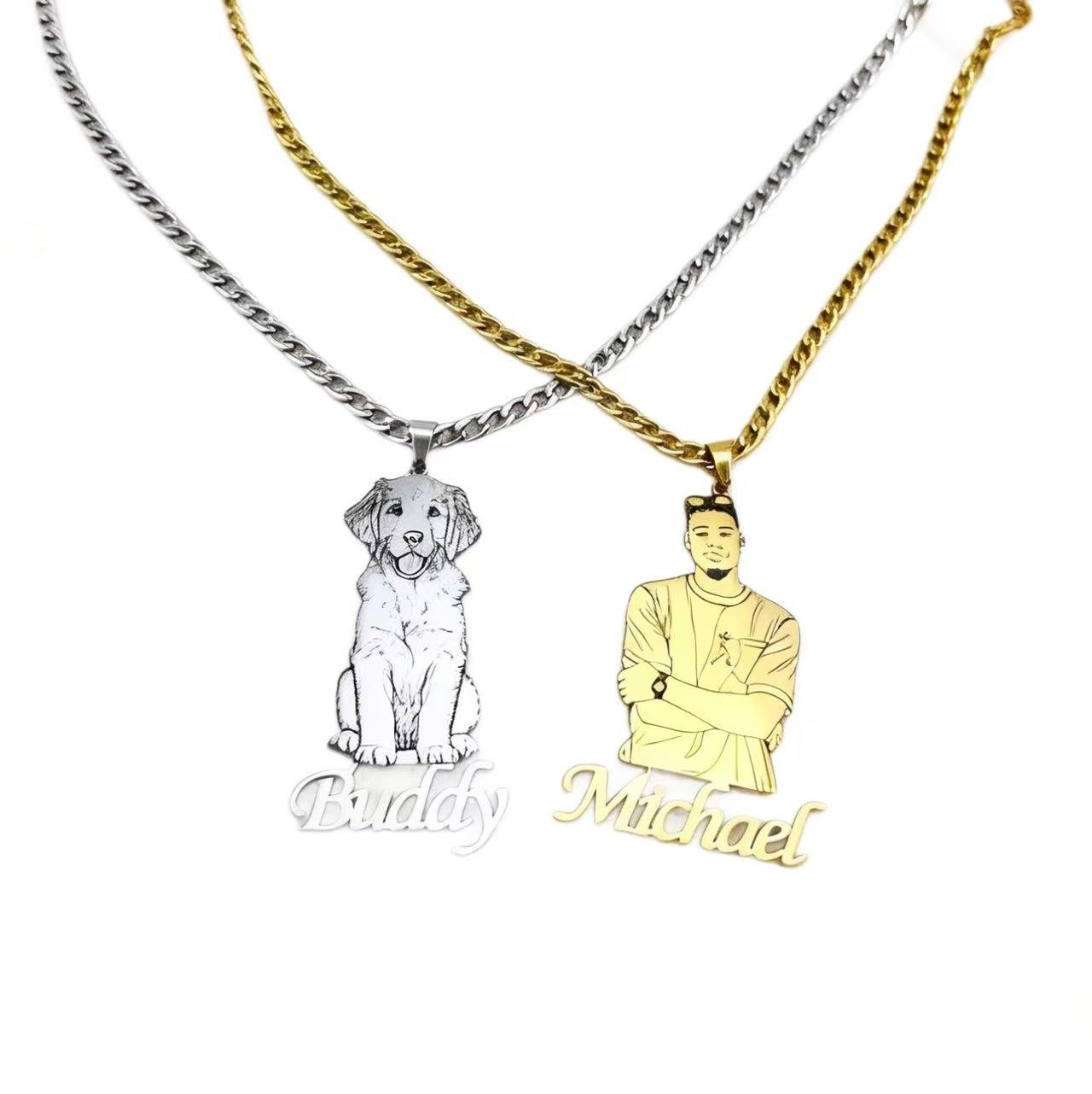 Personalized Human & Pet Portrait Necklace - Custom Owner & Dog Memorial Gift, Engrave Names, Hypoallergenic & Tarnish Resistant& Gifts, For oneself, For friends, For lovers, For family members ,Elegant, Distinctive, Beautiful - 图片 10