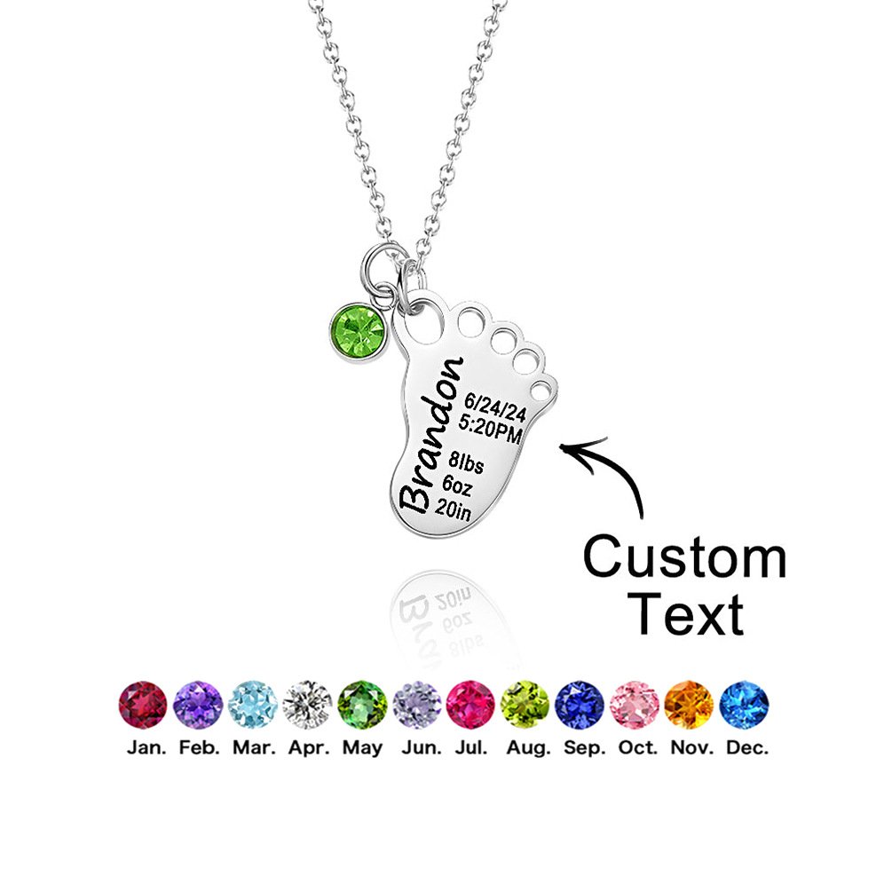 Personalized Baby Footprint Necklace - Custom Newborn Memorial Gift with Birth Date, Weight, Length, Includes Birthstone Charm, Hypoallergenic & Tarnish Resistant&Custom Necklace, Baby Footprint, Newborn Gift, Gift for Mom, Baptism Gift, Baby Shower Gift, Personalized Jewelry, Birthstone Necklace, Hypoallergenic, Tarnish Resistant - 图片 11