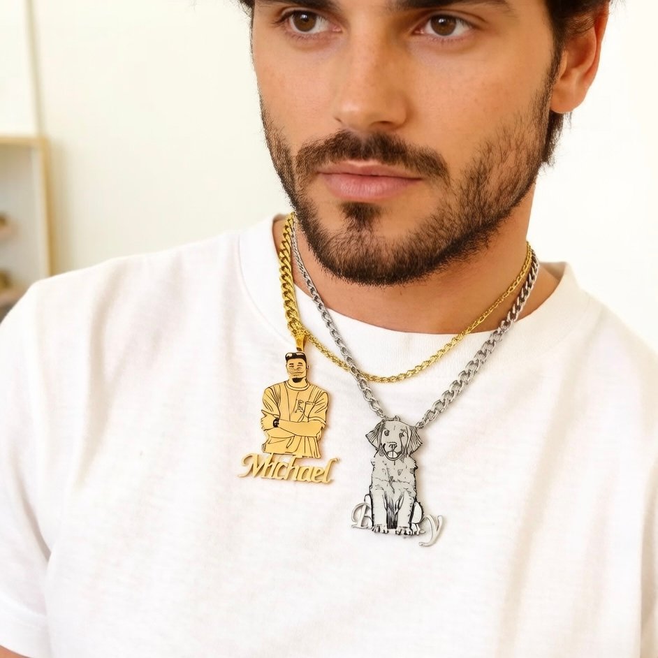 Personalized Human & Pet Portrait Necklace - Custom Owner & Dog Memorial Gift, Engrave Names, Hypoallergenic & Tarnish Resistant& Gifts, For oneself, For friends, For lovers, For family members ,Elegant, Distinctive, Beautiful - 图片 2