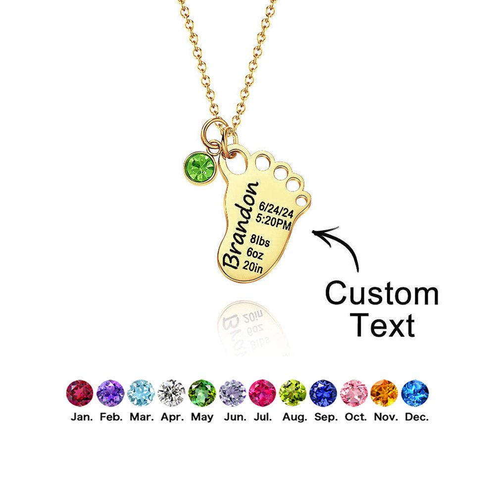 Personalized Baby Footprint Necklace - Custom Newborn Memorial Gift with Birth Date, Weight, Length, Includes Birthstone Charm, Hypoallergenic & Tarnish Resistant&Custom Necklace, Baby Footprint, Newborn Gift, Gift for Mom, Baptism Gift, Baby Shower Gift, Personalized Jewelry, Birthstone Necklace, Hypoallergenic, Tarnish Resistant - 图片 5