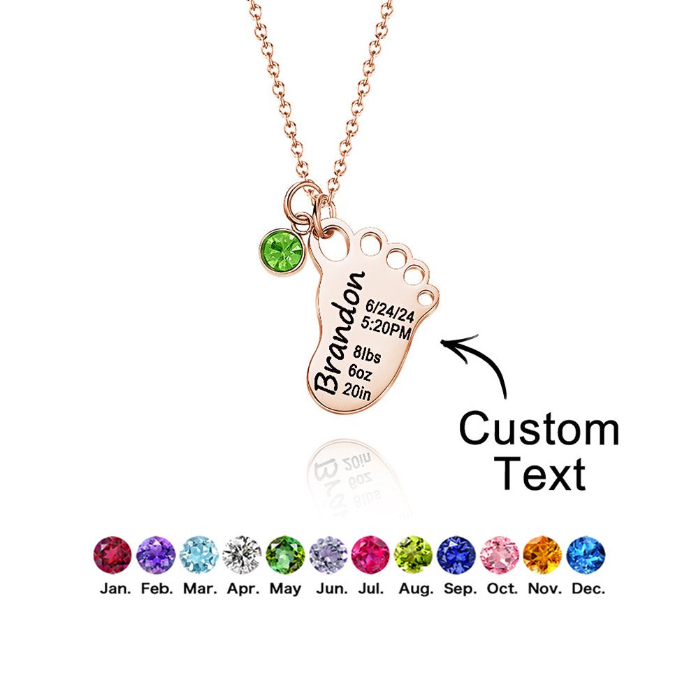 Personalized Baby Footprint Necklace - Custom Newborn Memorial Gift with Birth Date, Weight, Length, Includes Birthstone Charm, Hypoallergenic & Tarnish Resistant&Custom Necklace, Baby Footprint, Newborn Gift, Gift for Mom, Baptism Gift, Baby Shower Gift, Personalized Jewelry, Birthstone Necklace, Hypoallergenic, Tarnish Resistant - 图片 10