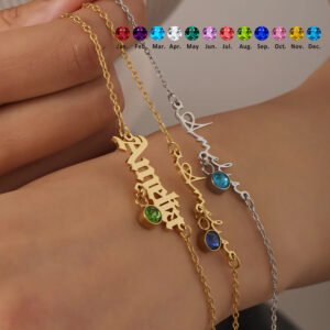 Personalized Name Bracelet with Birthstone （Gifts, For oneself, For friends, For lovers, For family members，Elegant, Distinctive, Beautiful）