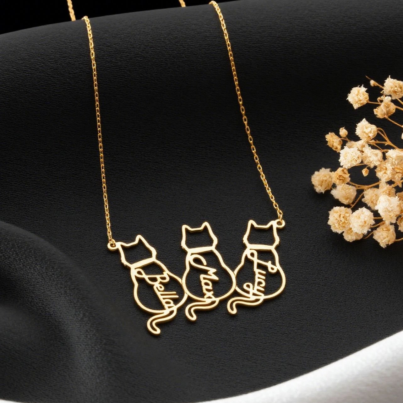 Personalized cat necklace, custom pet jewelry, stainless steel cat pendant, cat mom gift, engraved cat necklace, multiple cat necklace, DIY pet jewelry, titanium steel necklace, cat lover gift, memorial cat necklace. - 图片 5