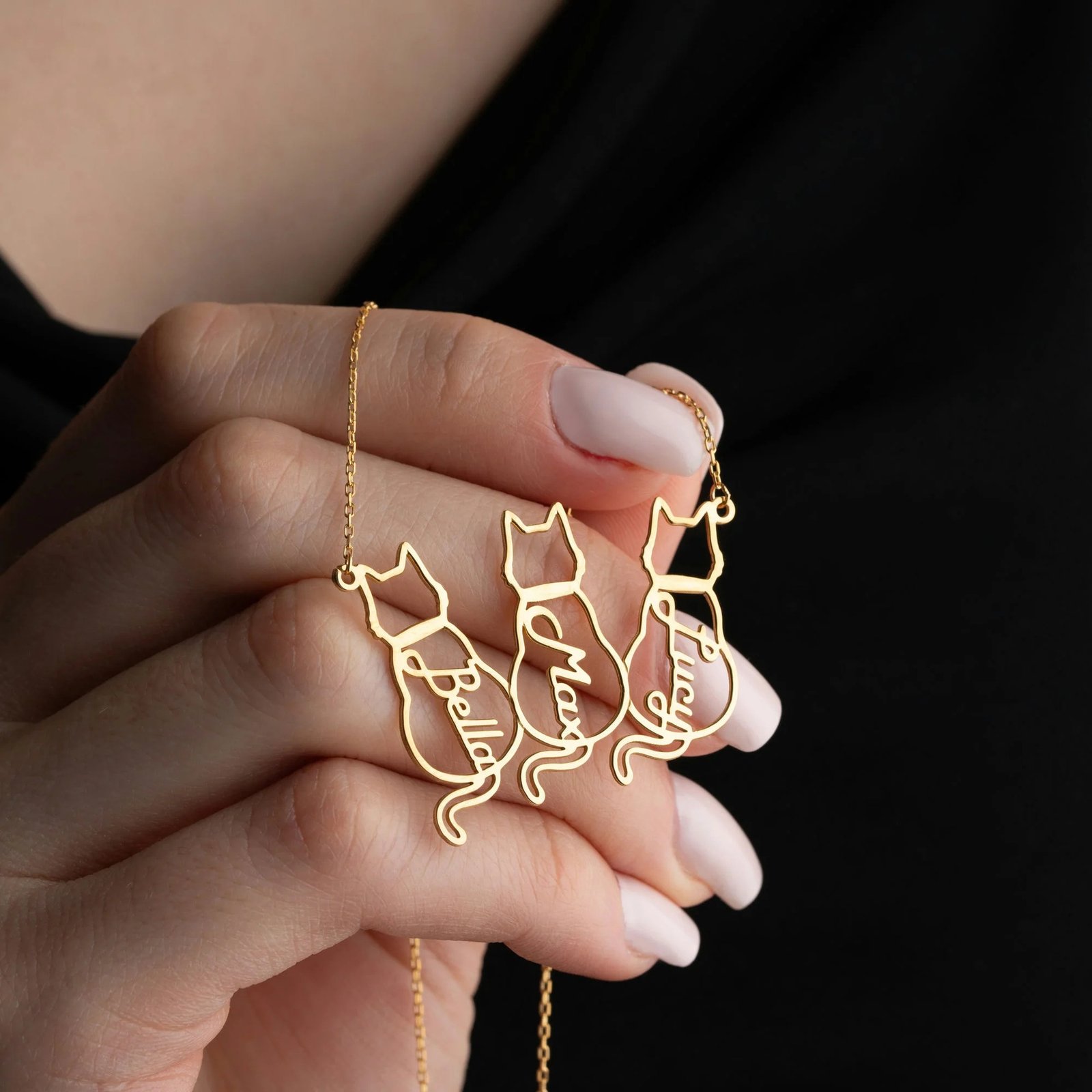 Personalized cat necklace, custom pet jewelry, stainless steel cat pendant, cat mom gift, engraved cat necklace, multiple cat necklace, DIY pet jewelry, titanium steel necklace, cat lover gift, memorial cat necklace. - 图片 4