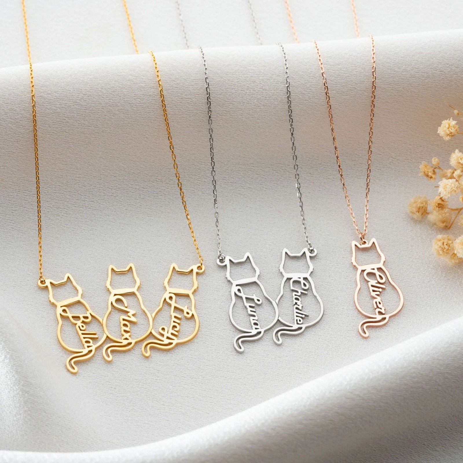 Personalized cat necklace, custom pet jewelry, stainless steel cat pendant, cat mom gift, engraved cat necklace, multiple cat necklace, DIY pet jewelry, titanium steel necklace, cat lover gift, memorial cat necklace. - 图片 3