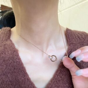 Geometric Circle Necklace with Sparkling Crystals | Minimalist Lucky Hoop Necklace for Women | Water-Resistant Dainty Layering Gold Choker Necklace | Ins Style Daily Jewelry Gift