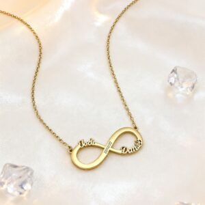 Personalized Infinity Necklace with Custom Names & Date - Gold Plated Sterling Silver, Romantic Gift for Her (Wife, Girlfriend, Mom) necklace is approximately 19.69 inches.