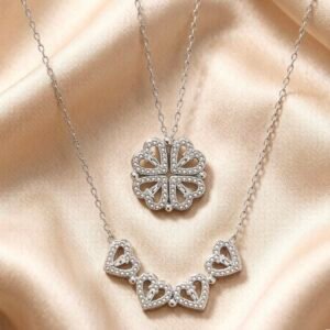 One necklace. Two styles. Endless possibilities. Dual-Wear Layered Necklace – Wear It Two Ways, Shine All Day&dual wear necklace, layered necklace set, floral heart necklace, gold tone jewelry, versatile necklace for women, gift for her, everyday luxury necklace, micro pave cz necklace, European style necklace, American fashion jewelry